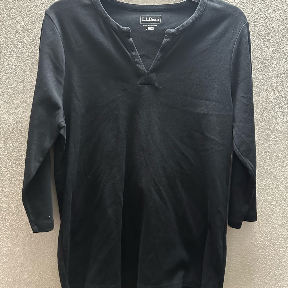 L.L. Bean Black Tunic Top with Henley Neckline